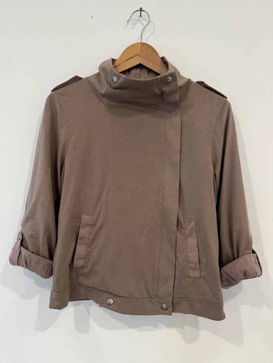 J. Crew Jackets & Blazers - J.Crew Taupe Brown Jersey Moto Jacket Funnel Neck M